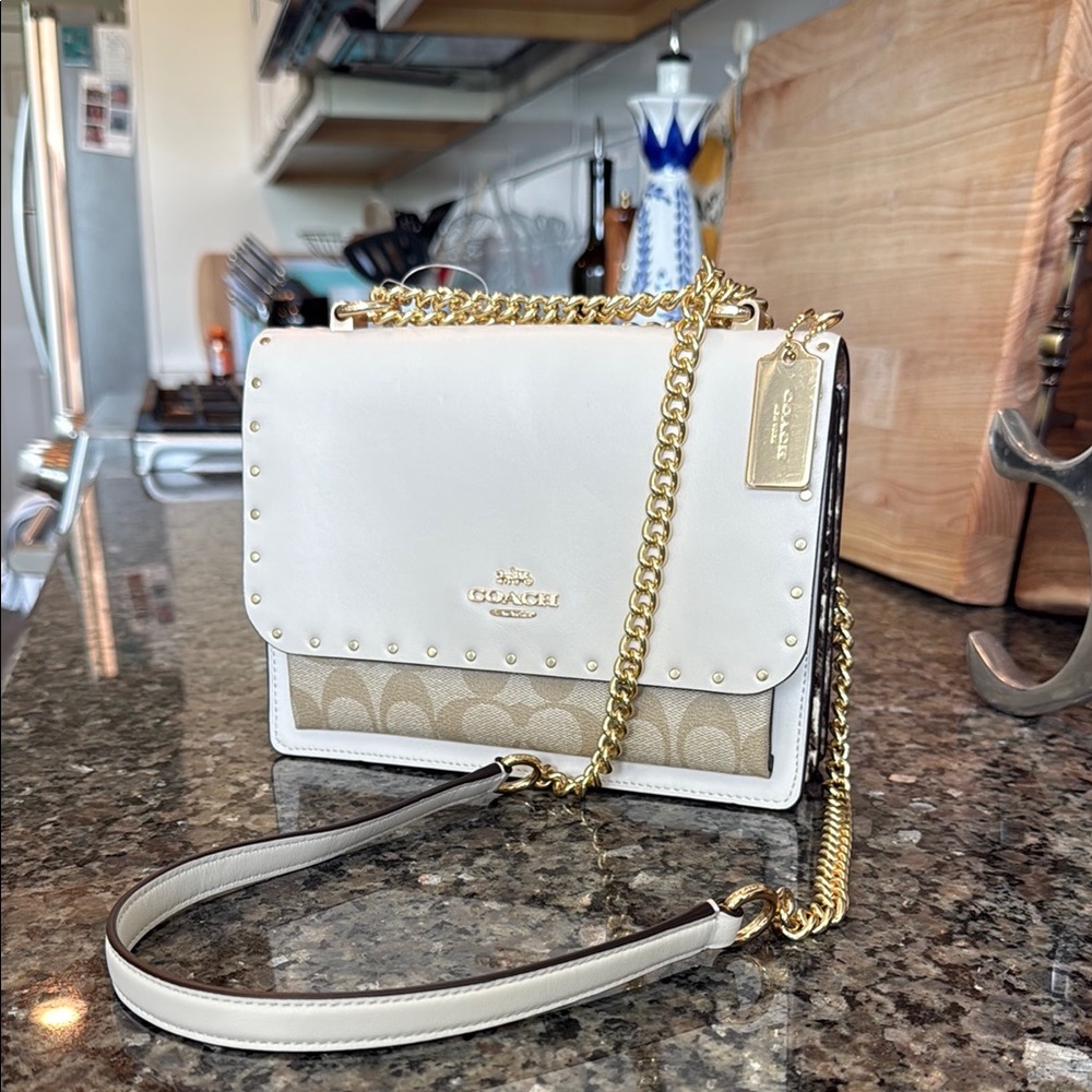 Coach White and Tan Crossbody Bag with Versatile Design
